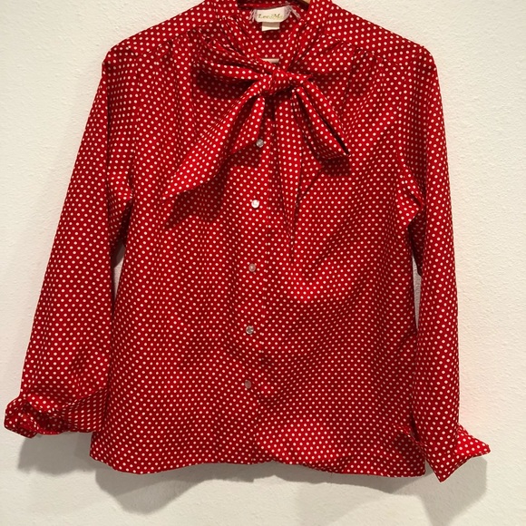 Vintage Tops - Leeman vintage 1970s Pussybow polka dot Blouse L
